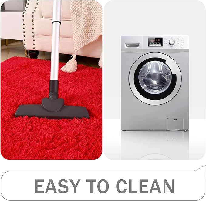 Amearea Shag Fluffy Small Rug, 2x4 Feet Throw Rugs for Bedroom Girls Living Room, Extra Soft and Fuzzy Shaggy Carpet, Non Slip, Solid Color Nursery Home Floor Decor Carpets, Red