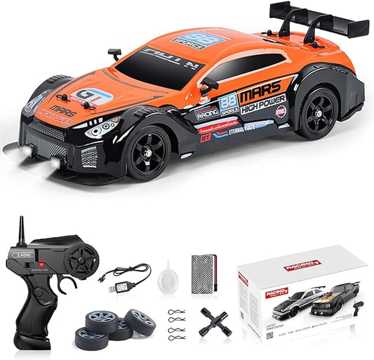YUZ RC Car RC Drift Car 1/16 Scale 2.4GHz 4WD 18KM/H High Speed Remote Control Car with LED Lights Spray Racing Toy Car for Adults Boys Girls Kids Gift Rechargeable Batterie Drifting Tires