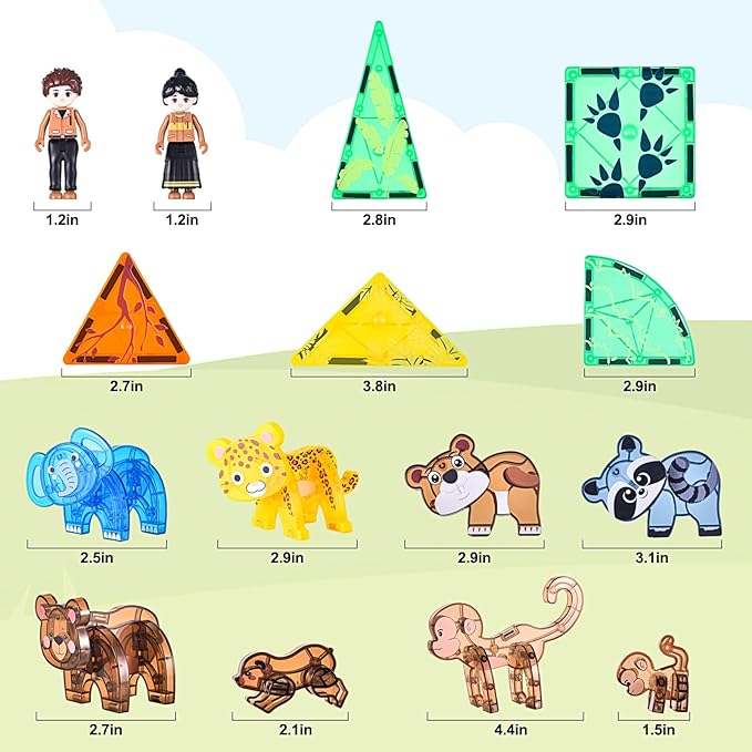 Magnetic Tiles Animals Jungle Gifts Building Sets,Toddler Magnetic Toys for Kids Ages 4-8,Forest Montessori Magnet Tiles Set, Safari Zoo Animal Toys,STEM Construction Magnetic Blocks for Toddlers 3-5