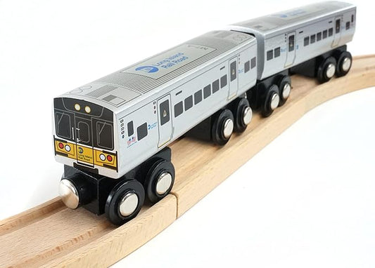 MUNI PALS Munipals Long Island Rail Road Wooden Railway M7 2-car Set–Child Safe and Tested Wood Toy Train