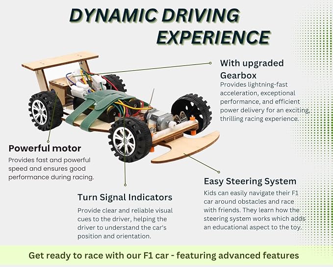 Pica Toys Wooden Wireless Remote Control F1 Racing Car Science Kit to Build (Green), STEM Project for Kids Aged 9 10 11 12 13, Science Building Kit Gift for Boys and Girls