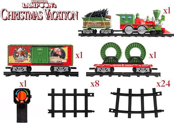 Lionel Battery-Operated Christmas Vacation Toy Train Set with Locomotive, Train Cars, Track & Remote with Authentic Train Sounds, & Lights for Kids 4+