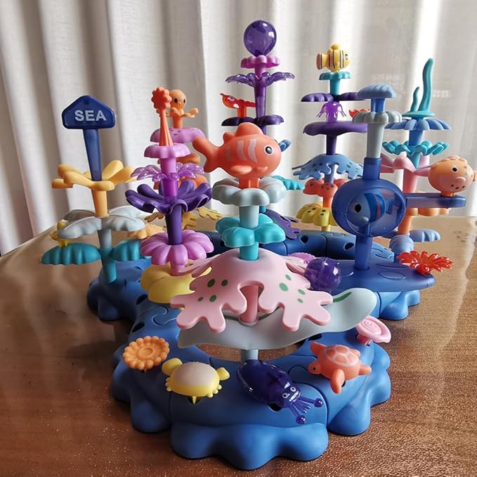 Ocean Underwater World Coral Toy, Large Ocean Blocks for Age 3-6, Coral Garden Building, Realistic Sea Animal Toys STEM Toy for Toddler Activities Ages 3 4 5 6 Easter Birthday Gifts (76PCS)