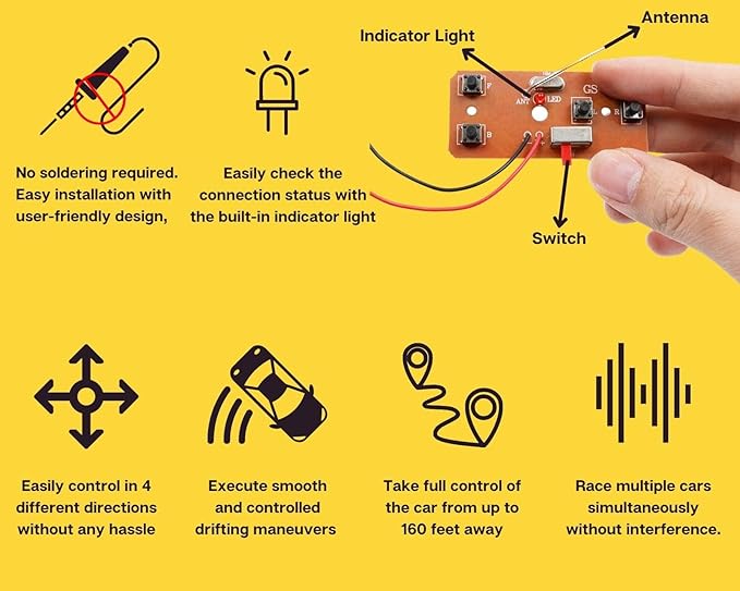 Wireless Remote Control Wooden Racing Car F1 - Upgraded Competition Edition (Three Colors for Racing 3-Pack), Science Experiment R/C Car Kit for Kids, STEM Project Model Car Kit to Build