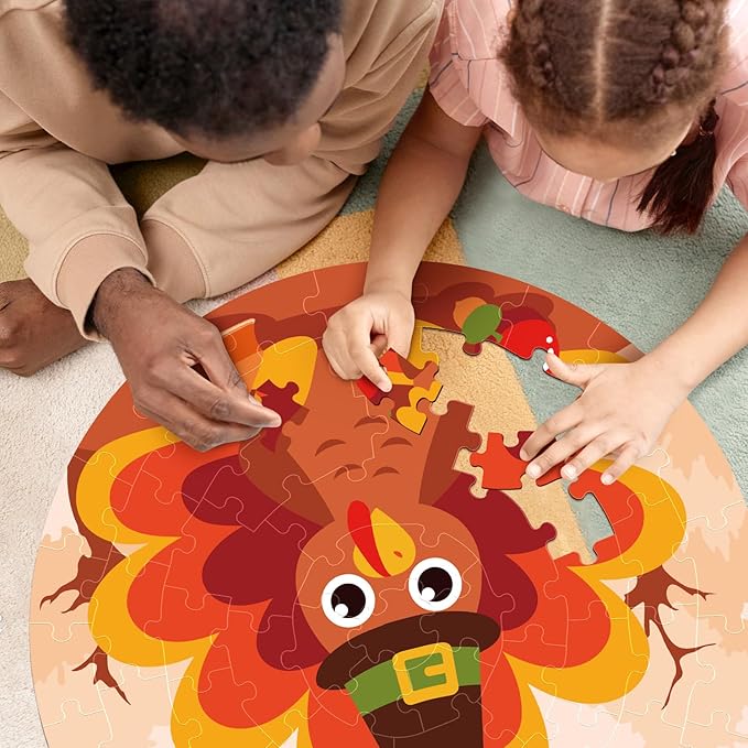 CiyvoLyeen Fall Thanksgiving Double Sided Floor Puzzle 22" Jigsaw Puzzles 70 Pieces Gifts for Kids Ages 3 and up Pumpkin and Turkey Puzzle