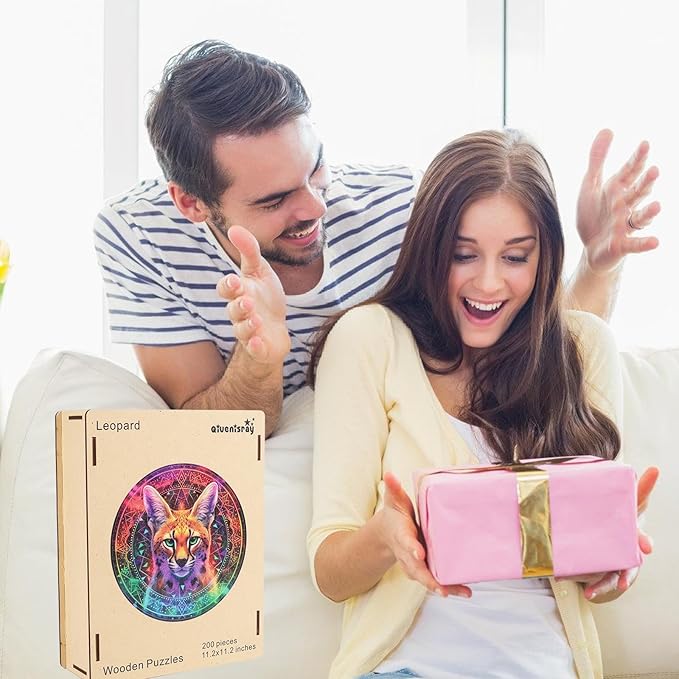 Wooden Jigsaw Puzzles-Leopard, 200pcs,11.3x11.3in,Medium，Wooden Puzzles for Adults,Unique Shape Animal Adult Puzzles,Irregular Wood Puzzles Best Gift for Adults and Kids Family Game