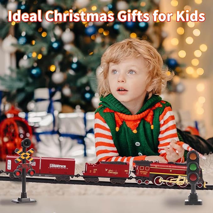 Train Set, Christmas Train Sets for Around The Tree Electric Train Set with Steam, Lights and Sound, Model Train Sets for Kids Toy Gifts for 3 4 5 6 7 8+ Years Old (Remote Control)