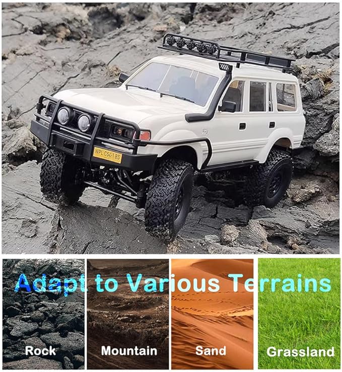 GoolRC RC Truck, WPL C54-1 RC Crawler 1/16 Scale Remote Control Car, 4WD All Terrain Off Road RC Rock Crawler, 2.4GHz RC Climbing Car with LED Lights and Two Batteries for Kids and Adults (Yellow)