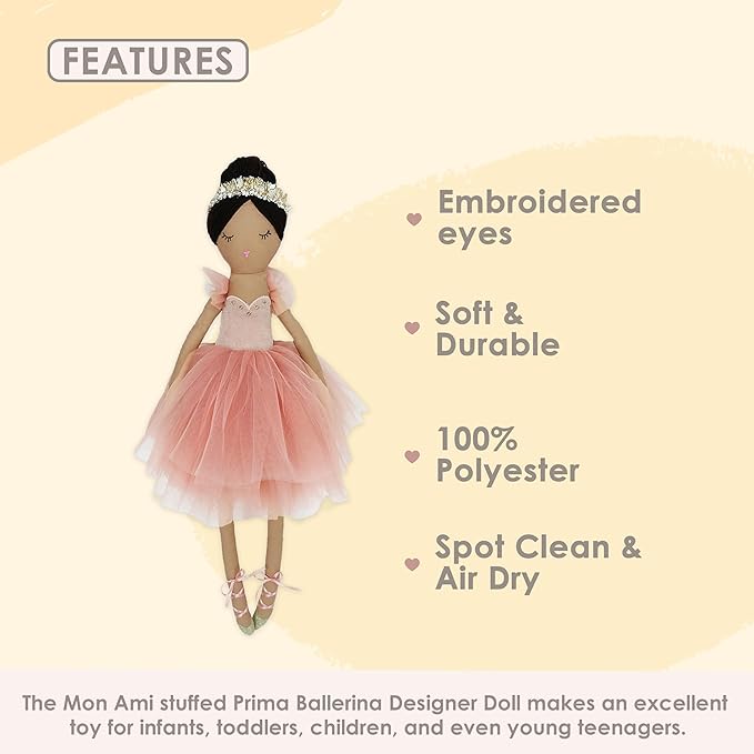MON AMI Juliet The Prima Ballerina Stuffed Doll - 22”, Plush Ballerina Doll for Girls, Use as Toy or Room Decor for Kids of All Ages