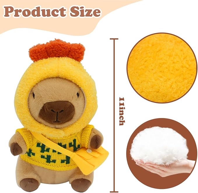 Capybara Plush with 12 Pcs Clothes & Accessories,11 in Cute Capybara Stuffed Animal Plush Toys Dress Up Cute Plushies for Girls