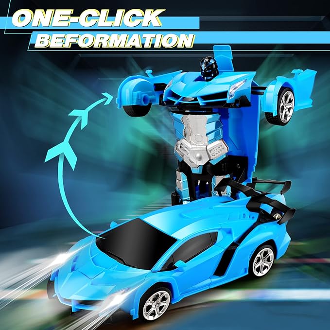 Remote Control Car Toys - Transforming RC Cars for Kids & Boys Toys - One Button Transformation and 360 Degree Rotating Drifting - Gifts for Boys and Girls (Blue)