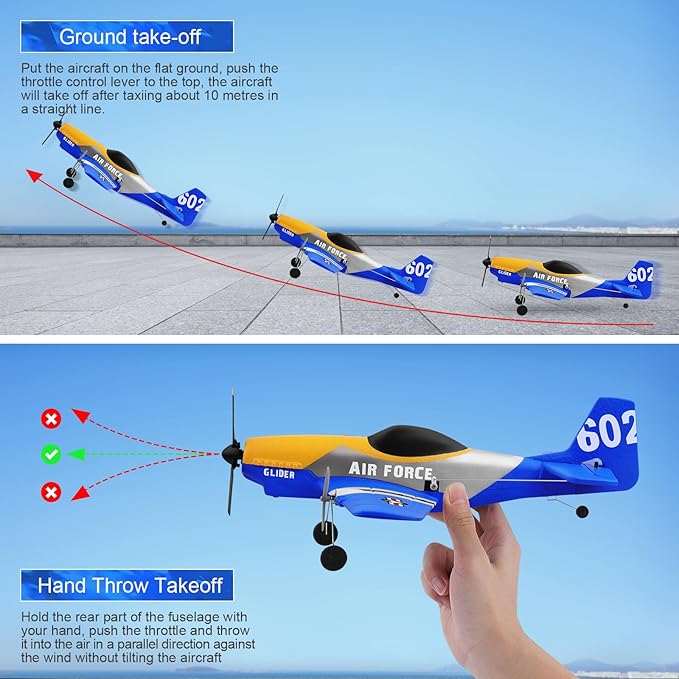 RC Plane 3-Channel 2.4GHZ RC Airplane, P51D Mustang Fighter with 2 Batteries, KF602 Remote Control Plane Gyroscopes Stabilization System Easy to Fly Suitable for Beginners, Kids, Adults