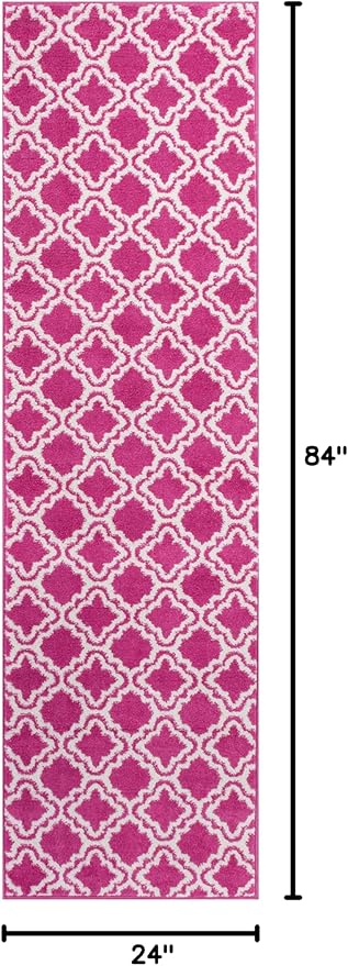 Modern Rug Calipso Pink 2' x 7'3'' Runner Lattice Trellis Accent Area Rug Entryway Bright Kids Room Kitchn Bedroom Carpet Bathroom Soft Durable Area Rug