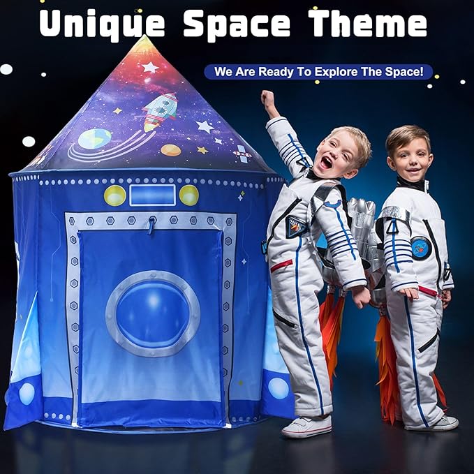 Rocket Ship Space Pop Up Play Tent for Kids-Astronaut Pretend Playhouse Gift for 3-5 Year Old Girls Boys