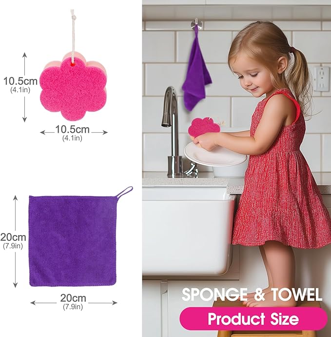 Masthome 8 Pieces Kids Cleaning Set,Wooden Cleaning Toys for Kids Broom Dustpan Mop Brush Duster Rag Sponge and Hanging Stand,Skill Developmental Pretend Play Kit for Toddlers,Children