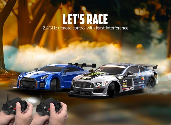 RACENT 1:16 RC Drift Car, 2.4Ghz 4WD 18KM/H Remote Control Car with Spray Mist, Racing and Drifting Wheels, LED Light, 2 Batteries, Sport Model Toys Vehicle for Kids, Boys, Adults