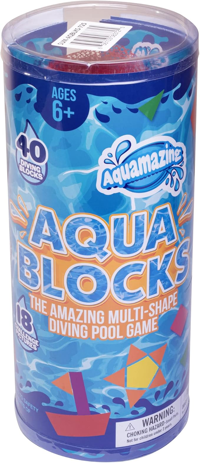 Aqua Blocks Pool Diving Game- Set Includes 40 Multi-Shape Sinking Toys,18 Challenge Cards w 3 Difficulty Levels, Mesh Storage Bag- Kids Swimming Activity Game- Outdoor 4th of July Summer BBQ Party Fun