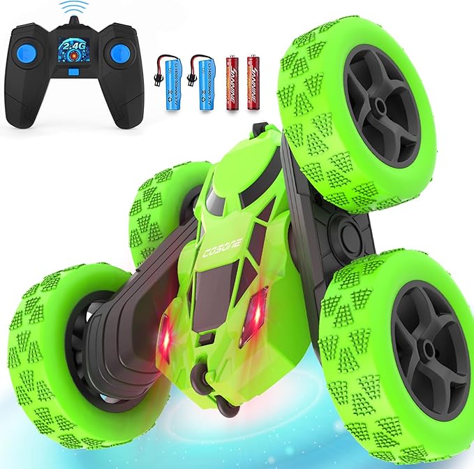 Remote Control Car - RC Car Toys for Boys - 4WD 2.4Ghz Double Sided 360° Rotating RC Cars, Birthday Gifts for Kids Age 6 7 8-12 for Boys and Girls- Green