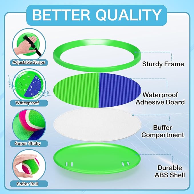 Outdoor Toys for Kids Ages 4-8, Outside Game for 3 4 5 6 7 8 -12 Year Old Boys Girls, Catch Ball Toss Game for Pool, Beach, Yard- Toddlers Birthday Gifts Easter Basket Stuffers(4Pcs Green Paddles)