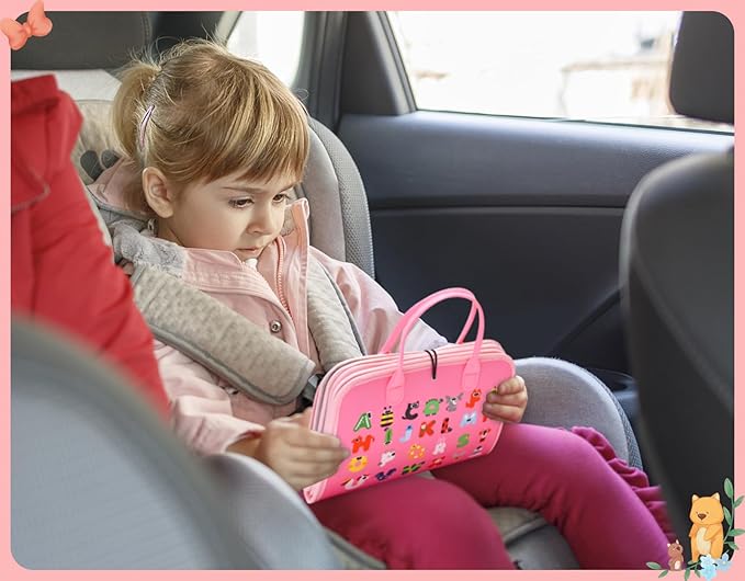 14 Pages Busy Board for Toddlers 2-4,Montessori Travel Toy for Plane/Car,Educational Sensory Toy for Toddlers 1-3,Preschool Activities Board for Developing Fine Motor Skills,Gift for Boys/Girls