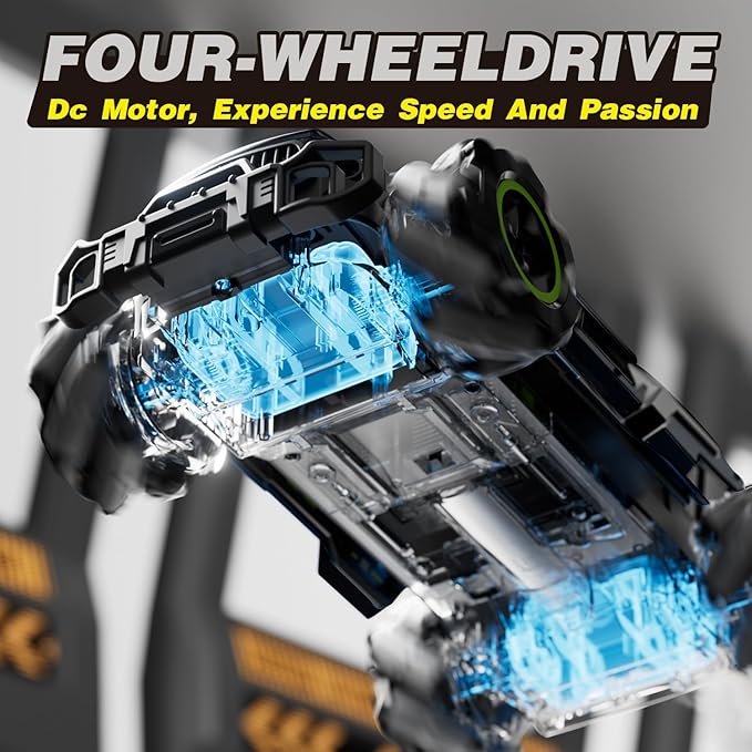 4DRC Remote Control Car, Gesture Sensing 2.4GHz High Speed RC Truck, 4WD Off Road Monster Truck with Spary, Alloy Shell RC Crawler with LED Headlight for Adult & Kids 8-12