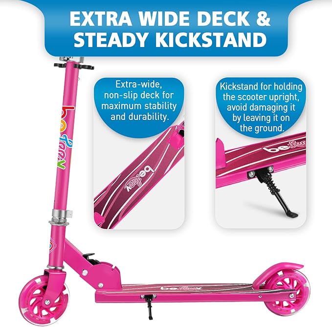 BELEEV V1 Scooters for Kids, 2 Wheel Folding Kick Scooter for Girls Boys, 3 Adjustable Height, Light Up Wheels, Lightweight Scooter with Sturdy Frame, Kickstand for Children 3 to 12 Years Old