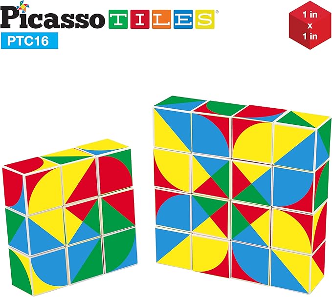 PicassoTiles 1" Infinite Magnetic Puzzle Game Magic Pixy Cube Puzzles Brain Teaser Set w/Free Ideabook Kids Toy Magnet Pattern Block Matching Card Challenge Toys Inspiration STEM Learning PTC16