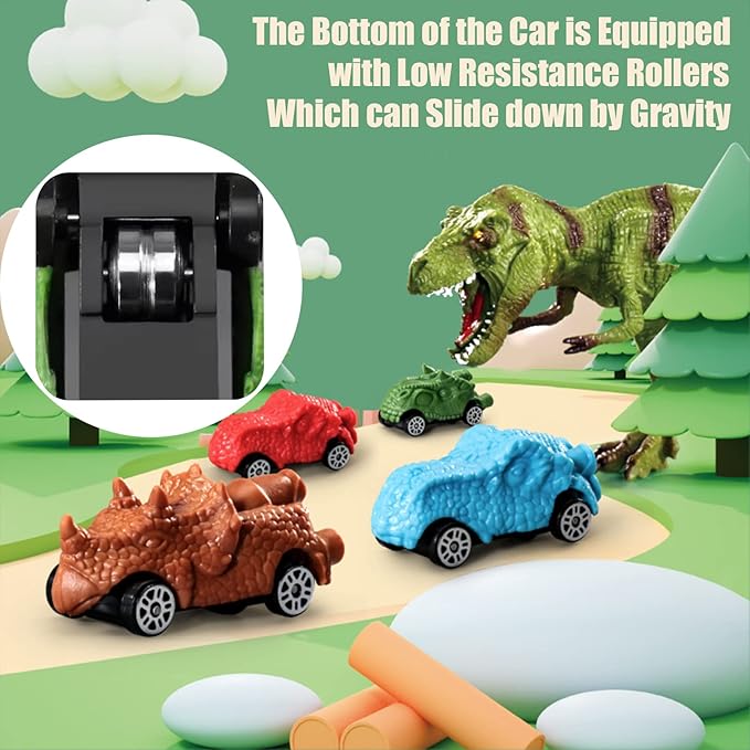 Children's Toy Car Ramp Track Dinosaur Spray Hills Adventure Railcar Slot Car Vehicle Race Play Set with 20 Mini Cars for Preschool Boys Puzzles Gifts Kids Ages 3 to 6 or Older (Spray Dinosaur)