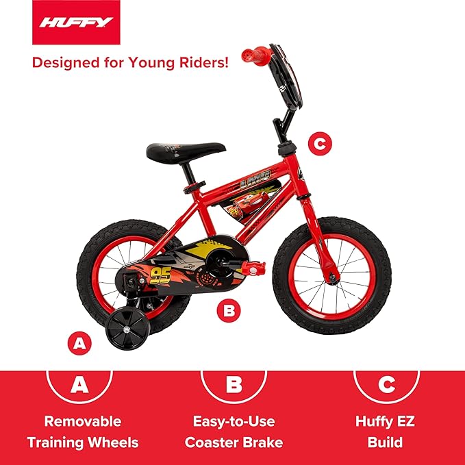 Huffy Disney and Marvel 12/16 Inch Boy's Bike for Kids, Multiple Color Options and Designs Available, Ideal for Ages 3+ Years Old, Removable Training Wheels, Adjustable Seat, Simple Coaster Brake