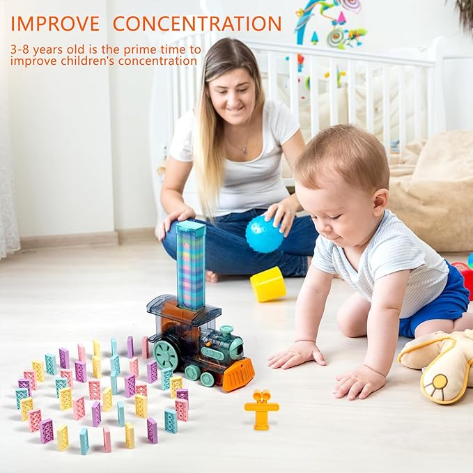 Domino Spray Train Toy Kids Games Upgrade 80Pcs with Arch Bridges Automatic Dominoes Building Set Rally STEM Montessori Stacking Toys for 3+ Year Old Toys Gifts for Birthday Christmas Halloween