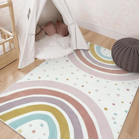 STARUIA Washable Rainbow Rug for Girls Bedroom, Boho Classroom Rug Small 3x5 Area Rug for Kids Room, Soft Kids Carpet Non-Slip Nursery Rug for Playroom Tent Baby Dorm