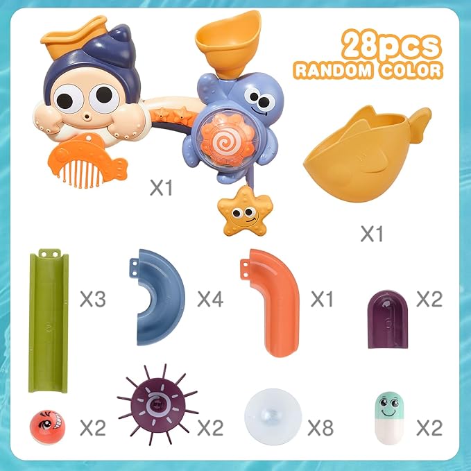 Interactive Bathtub Slide Set Toddler Bath Toys, Bathtub Slide Toy for Kids Ages 4-8, Wall Track Building Set 3+ Year Old, Fun DIY Kit Bathtub Time Birthday Gift for Toddler Boys & Girls