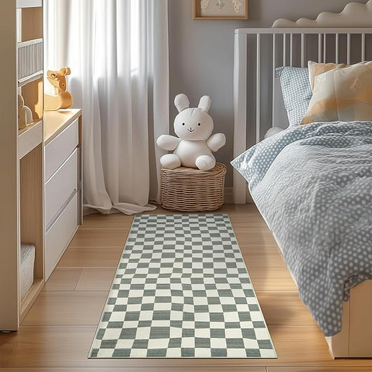 jinchan Runner Rug 2x5 Hallway Washable Modern Checkered Geometric Lattice Kids Bedroom Rug Indoor Floor Cover Non Slip Soft Carpet for Nursery Room Kitchen Laundry Room Home Grey