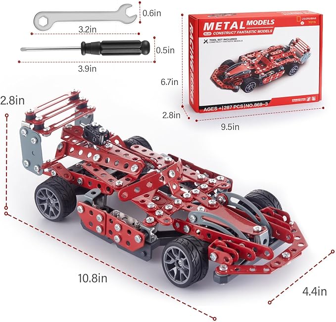 Building Kit Red Model Car Set - 287 PCS STEM Project Building Toys for Kids Ages 8-12, Assembly Building Vehicle for Boys 8 9 10 11 12-16 Years Old and Up Boys Girls Adults