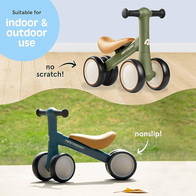 Retrospec Cricket 2 Baby Walker Balance Bike with 4 Wheels for Ages 12-24 Months - First Birthday Gift Toddler Bicycle Toy for 1 Year Old’s - Ride On Toys for Boys & Girls