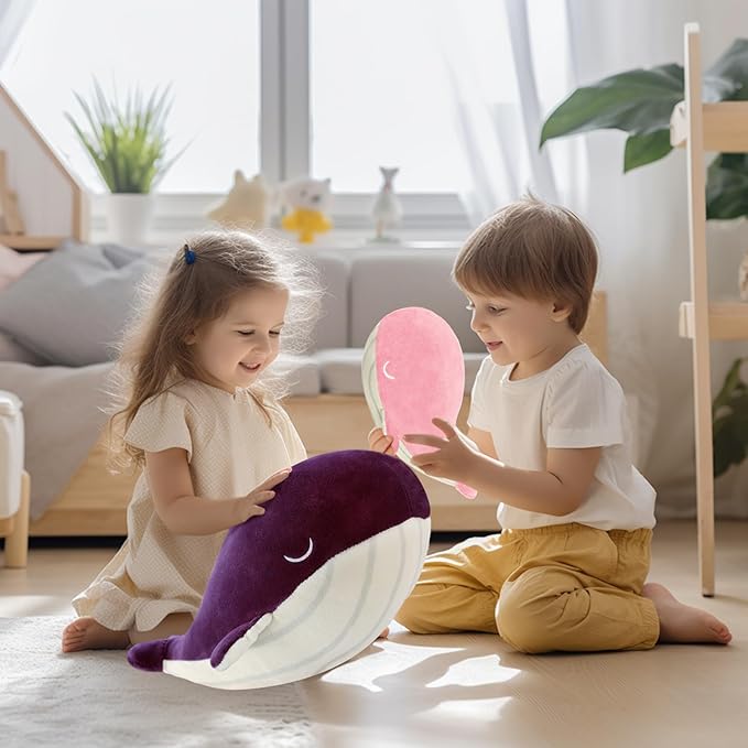 MUPI Whale Stuffed Animals Plush Pillow 4 Size Cute Soft Cotton Plushies Pillows Kawaii Blue Whale Toy Gifts for Kids Boys Girls Adults (Purple, 18 Inch)