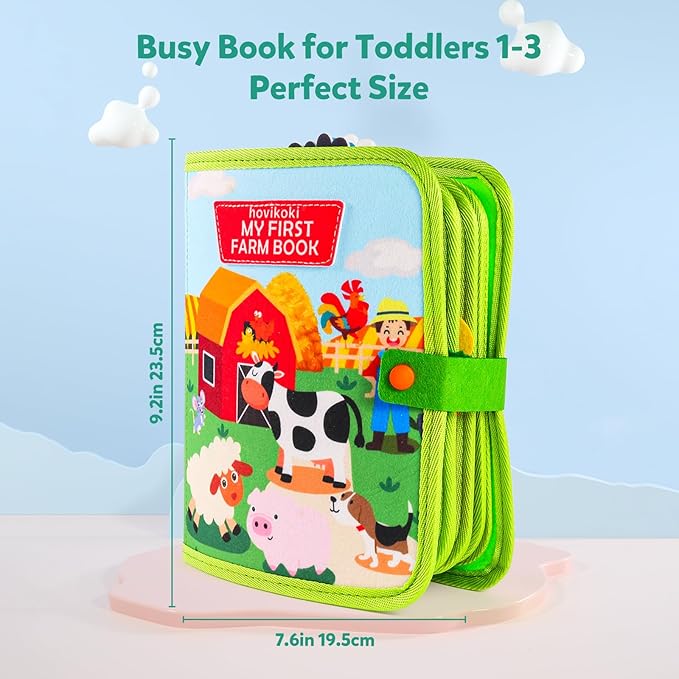 Busy Book for Toddlers 1-3 - Montessori Toys Busy Board for 1 Year Old Boy Girl Toys Educational Quiet Activity Books Learning Board Todder Airplane Travel Toy Birthday Gift - Farm Animals