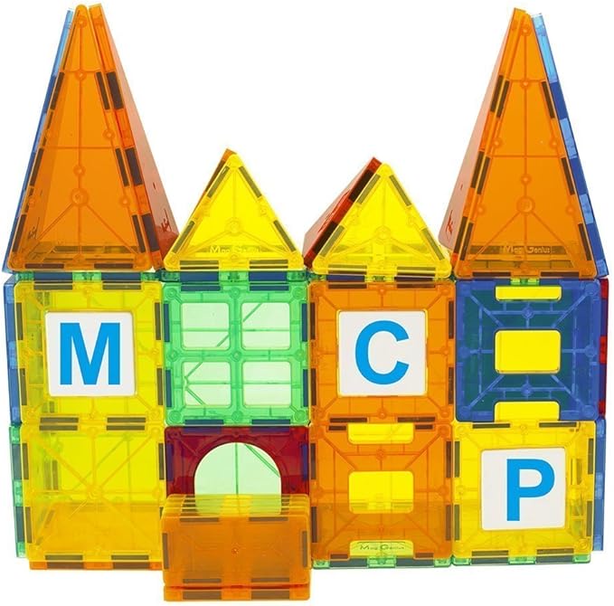 Magnet Tiles - Clear Magnetic 3D Building Blocks - Educational Toys, Games, Activities, Puzzles - Creativity, Motor Skills, Learning Shapes - Storage Bin, 2 Car Base, 120pcs, 13 Click-Ins