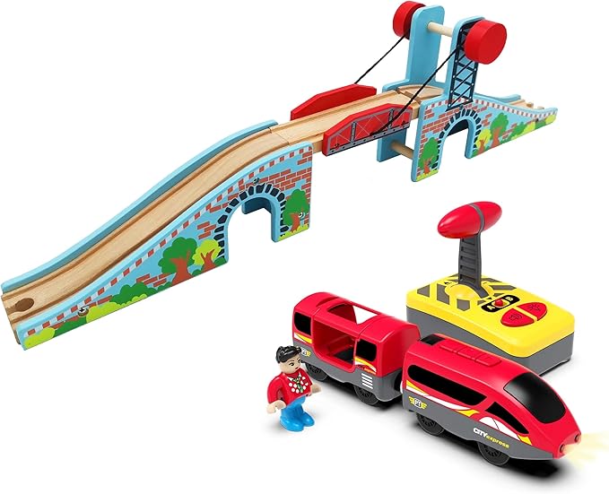Wooden Train Accessories Train Bridge & Battery Operated Locomotive Train, Compatible with All Major Brand of Railway Tracks.
