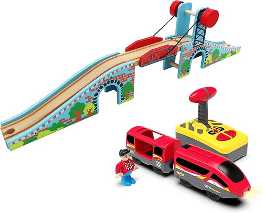 Wooden Train Accessories Train Bridge & Battery Operated Locomotive Train, Compatible with All Major Brand of Railway Tracks.