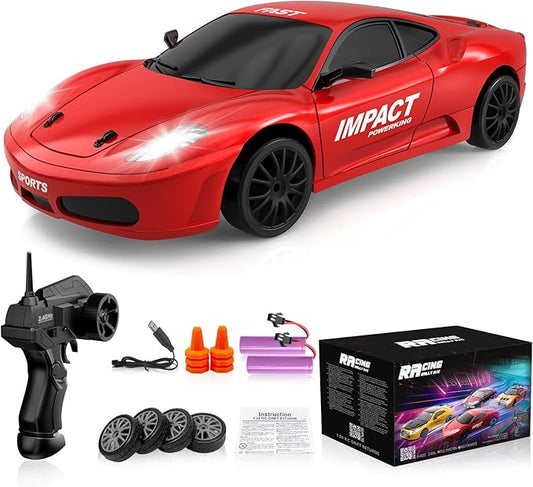 Remote Control Car RC Drift Car 2.4GHz 1:24 Scale 4WD 15KM/H High Speed Model Vehicle with LED Lights Drifting Tire Racing Sport Toy Car for Adults Boys Girls Kids Gift 2Pcs Rechargeable Batteries