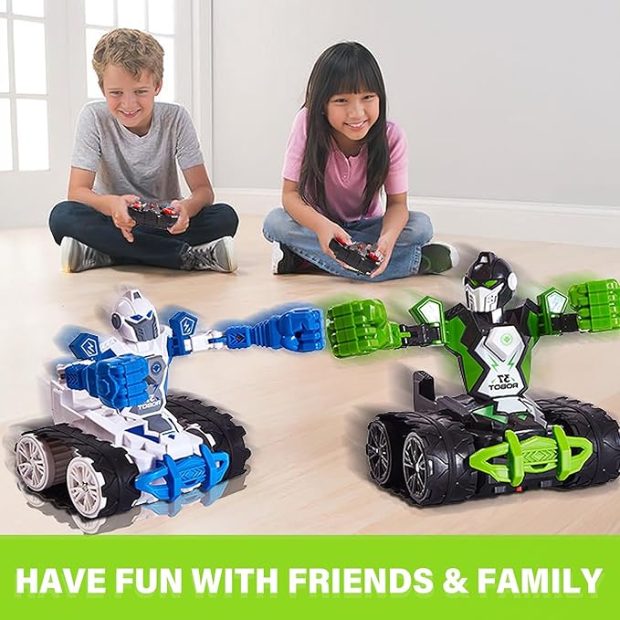 2 Pack Battle Bots Toy for Kids Ages 5-8 Years Old, 2 Player Boxing Fighting Robots Games with 360-Degree Rotating Remote-Control, Transforming RC Car Robot Birthday Gift for Boys
