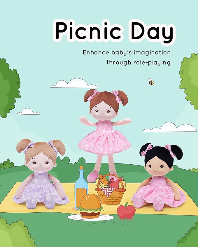 Soft Baby Doll Toys (12''), My First Baby Rag Doll for 1 Year-Old Girl Birthday Gift, Leya Doll Christmas Plush Toys Gift for Toddler Kids Infants -FloraBelle(Purple)