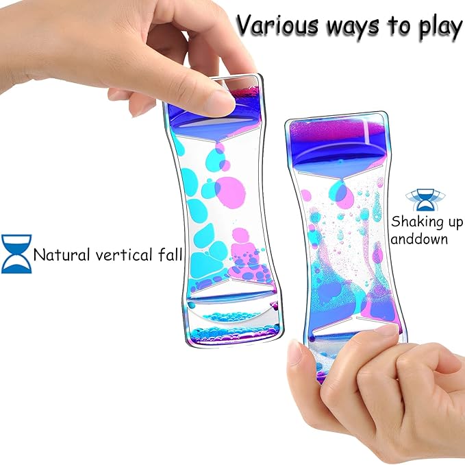 FKYTION Liquid Motion Bubbler Timer Pack of 5 Colorful Hourglass Liquid Bubbler Sensory Anxiety Toys Autism ADHD Fidget Toys Children Activity Calm Relaxing Desk Toys for Kid's Teenager Adults