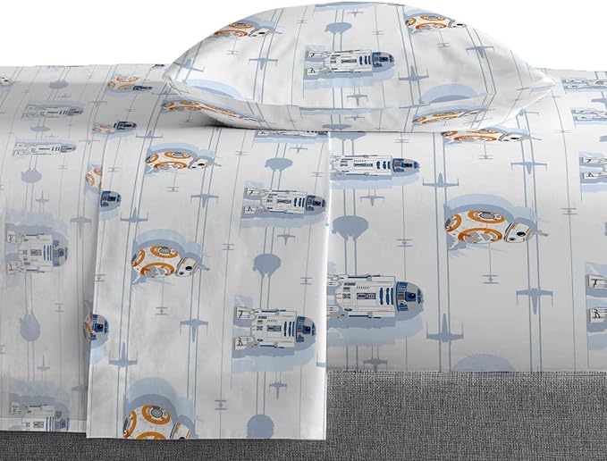 Saturday Park Star Wars Droids Twin Sheet Set - 3 Piece 100% Organic Cotton Sheets Features R2-D2 & BB-8 - GOTS & Oeko-TEX Certified (Star Wars Official)