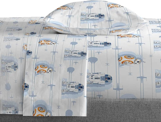 Saturday Park Star Wars Droids Twin Sheet Set - 3 Piece 100% Organic Cotton Sheets Features R2-D2 & BB-8 - GOTS & Oeko-TEX Certified (Star Wars Official)