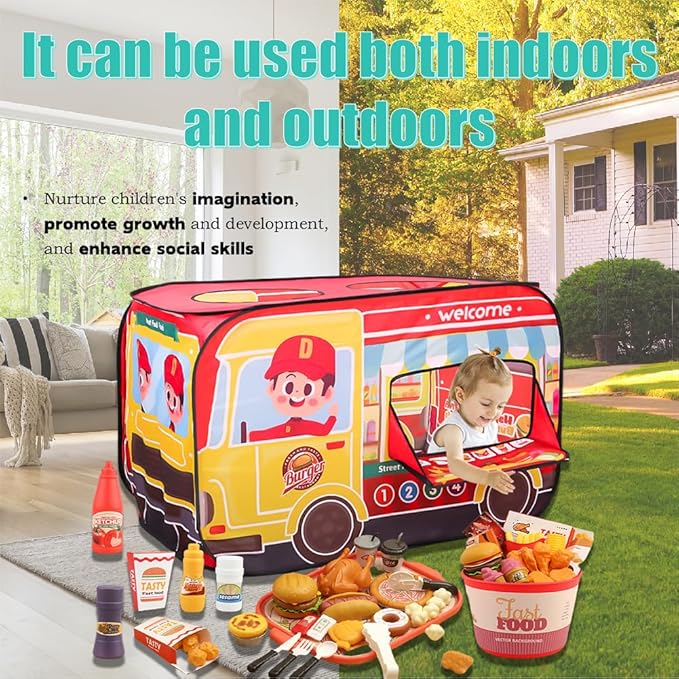 Pop Up Tent for Kids.Food Truck Play Tent.Large, Easy to Organize Lemonade Stand for Kids.Food Truck Toy.Birthday Gift for Girls & Boys.Can Be Played with by 2-3 Kids