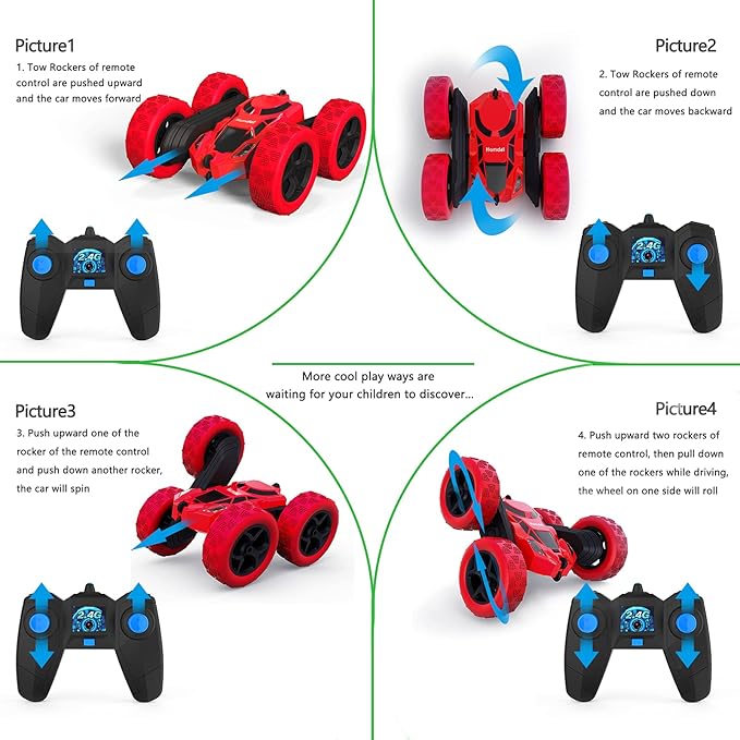 Remote Control Car Double Sided 360°Rotating 4WD RC Cars with Headlights 2.4GHz Electric Race Stunt Toy Car Rechargeable Toy Cars for 6-12 Year Old Boys Girls BirthdayGift (Red)
