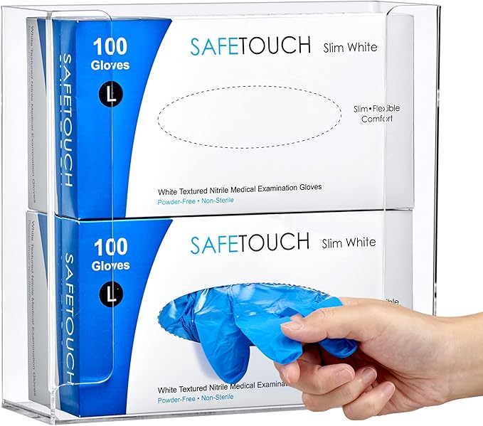 Amazing Abby Acrylic Glove Box Holder, Wall-Mounted Glove Dispenser, Floating Glove Box Organizer, Medium Size (for 2 Boxes), 10.5" W x 10.0" H x 3.5" D (Mounting Hardware Included)