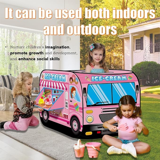 Pop Up Tent for Kids.Ice Cream Truck Play Tent.Large, Easy to Organize Icecream Shop for Kids.Ice Cream Cart for Kids.Birthday Gift for Girls & Boys.Can Be Played with by 2-3 Kids